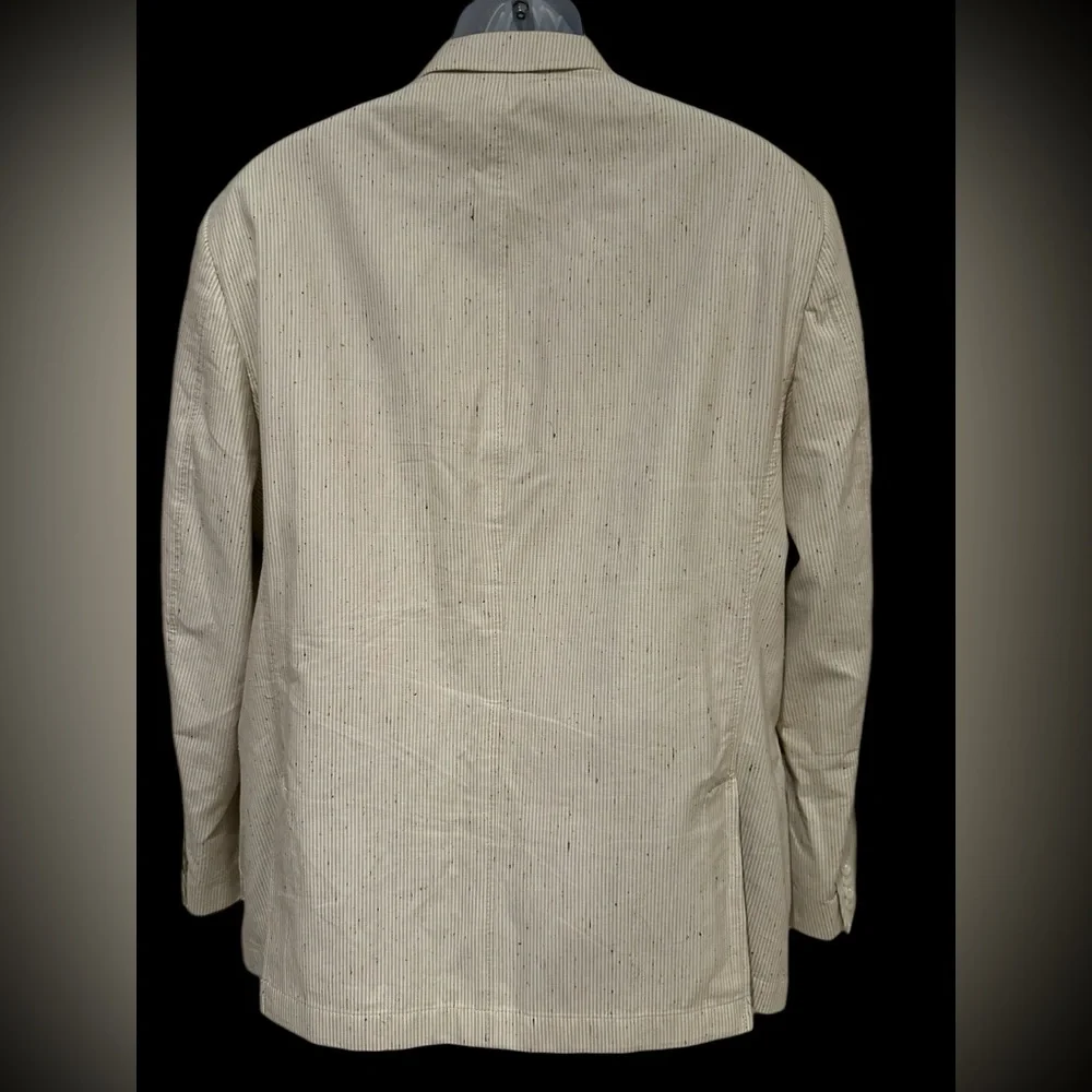 Flynt Mens‎ Blazer Babbit Cream Texture Pinstripes Tweed Cotton Silk 46R L